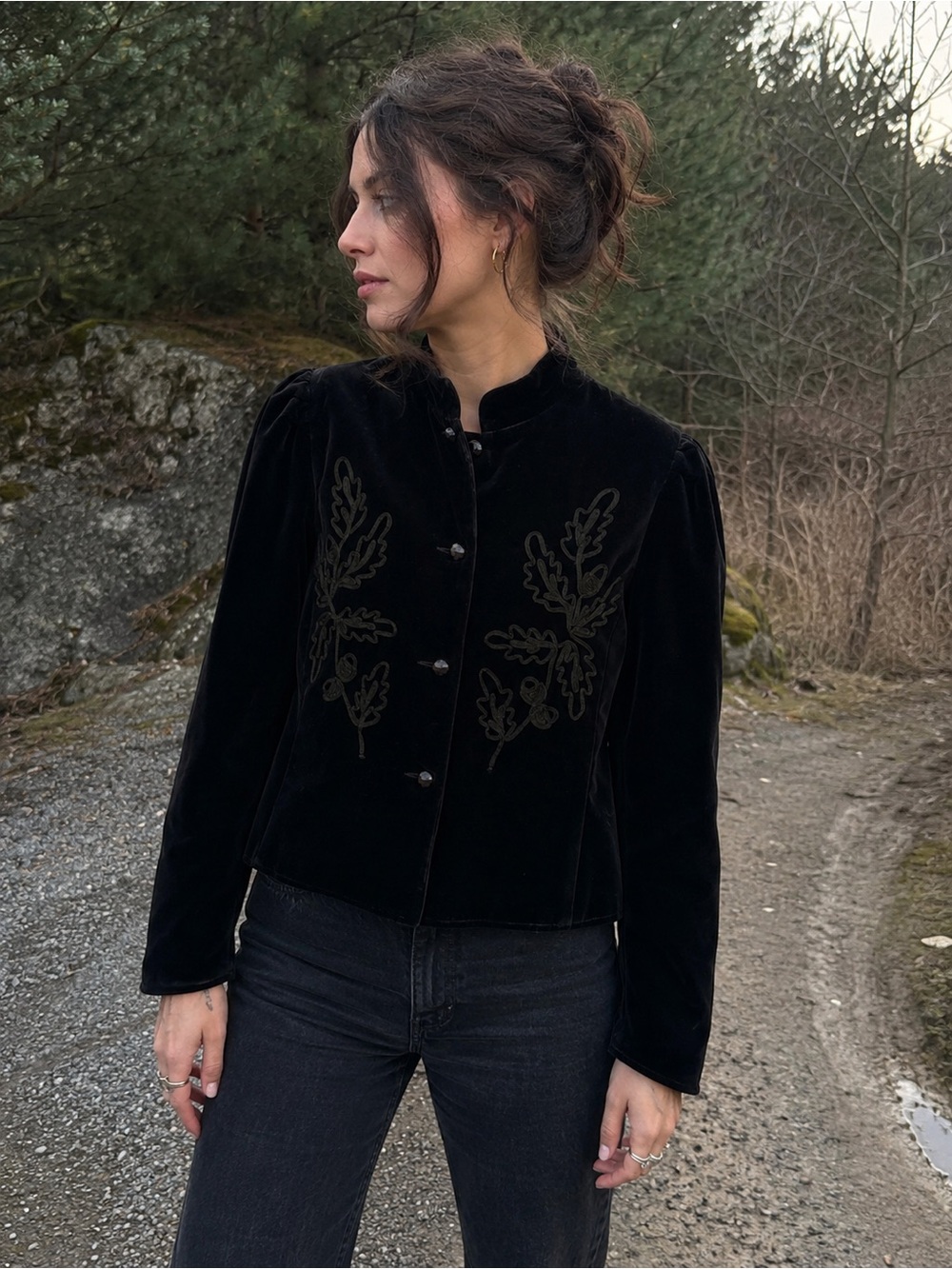 Vintage Velvet Military Jacket Hussar Victoria Gothic Embroidered Edwardian Dark